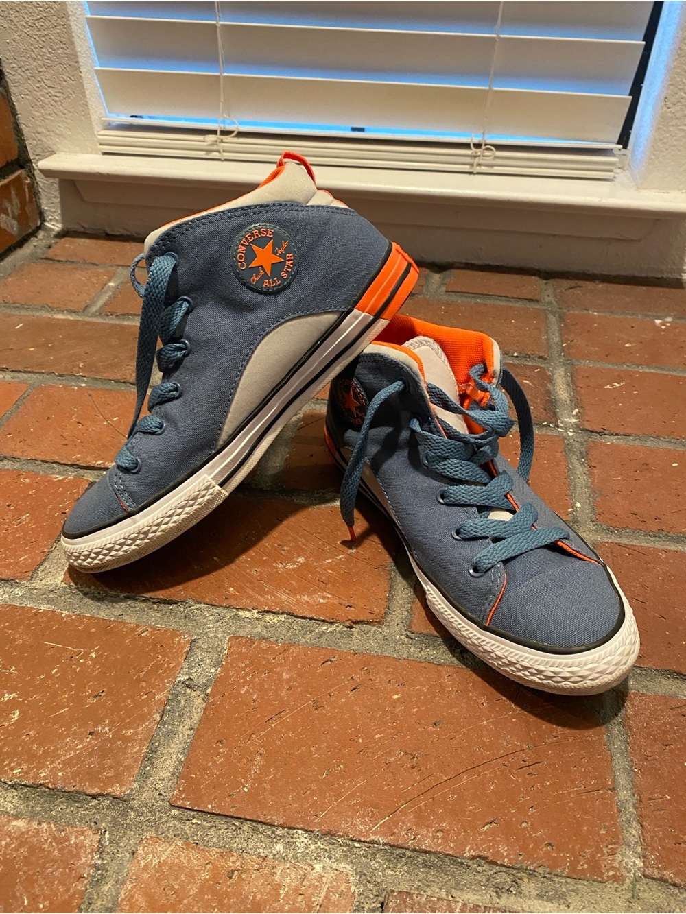 Converse Kids Blue Canvas Sneakers with Orange Accents